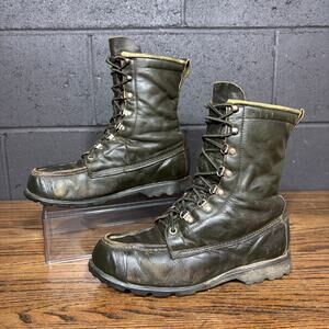 Vintage 70’s Ted Williams Hunting Boots Men’s 7 B Green Leather Moc Toe USA